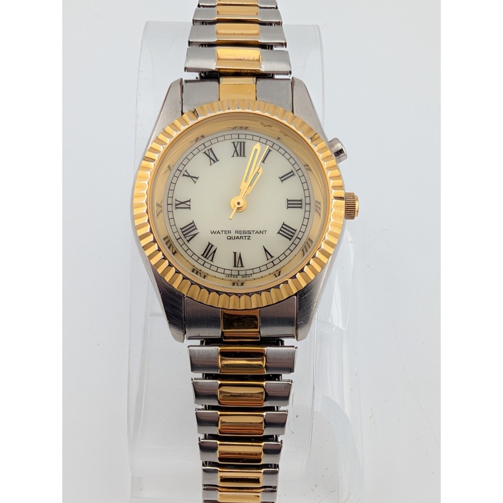 Women's‎ Quartz Watch 27mm Case Fluted Bezel Two Tone Stretch Band- New Battery
